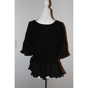 Love At First Find Black Pleated Peplum Knit Top Short Sleeve Women's Medium